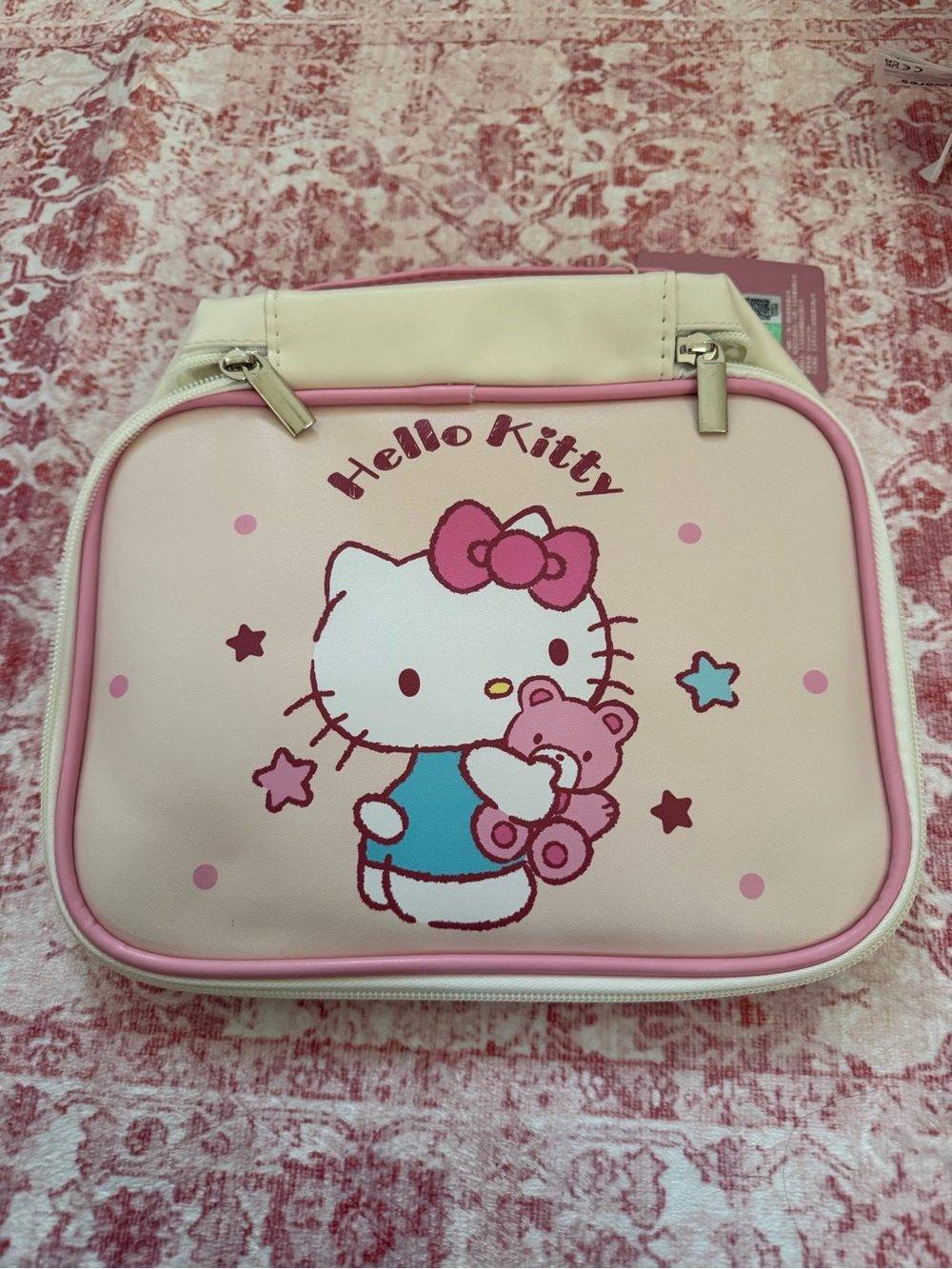 Hello Kitty Pink Cream Make Up Travel Organizer Pouch with Blue Accent